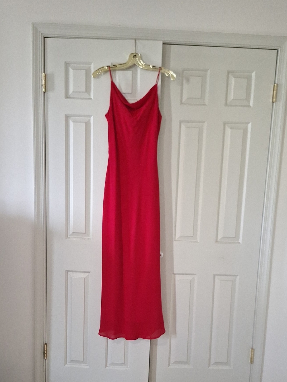 Red Slip Dress with Draped Neckline